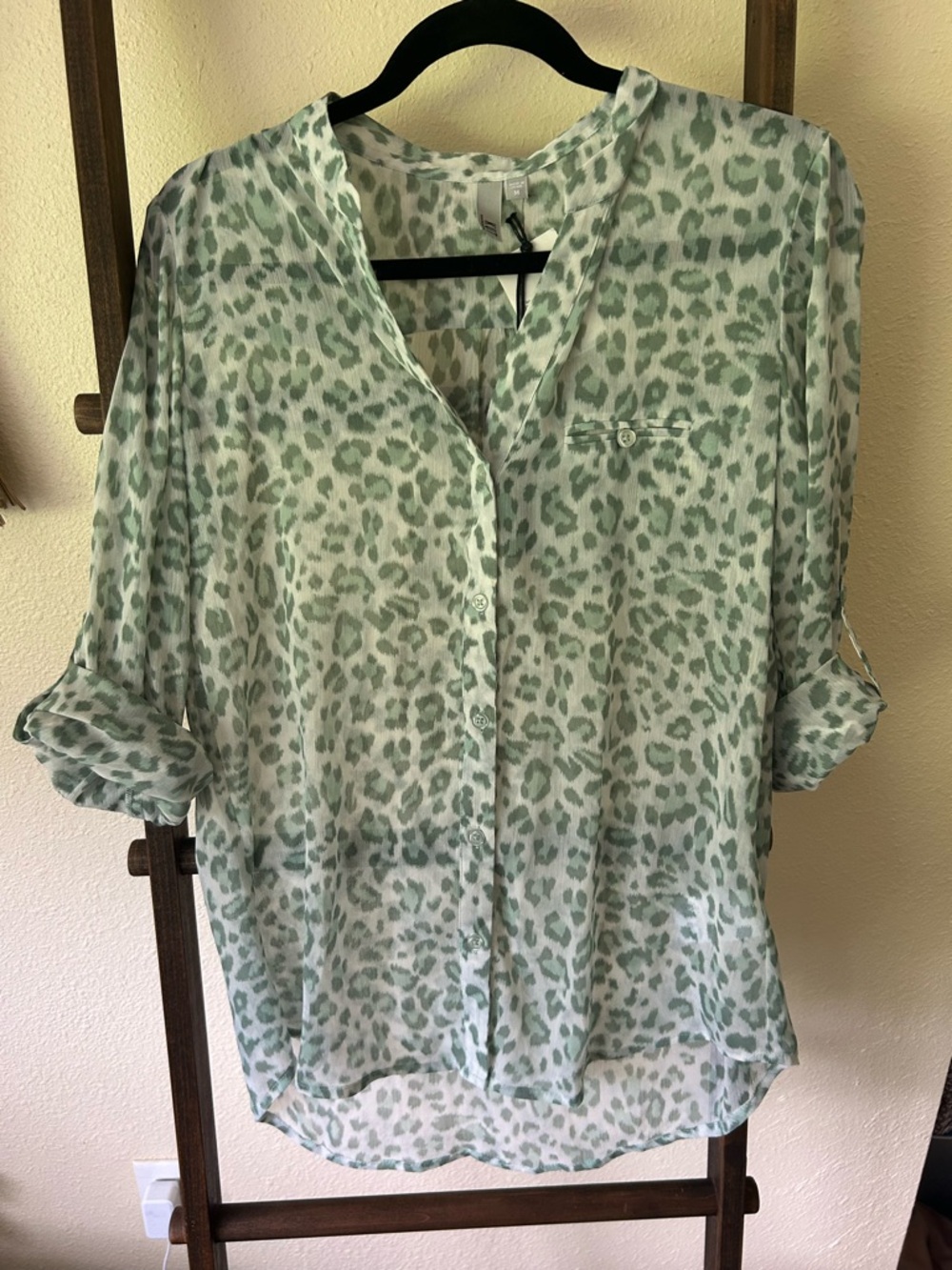 Kut from the Kloth Mint Green Leopard-Print Button-Down Blouse